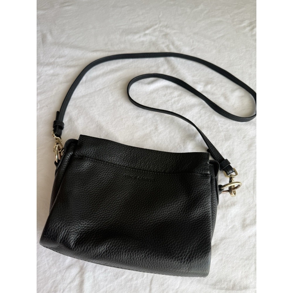 Vince Camuto Pebbled Leather Crossbody Gold Hardware Zip Shoulder Purse Black